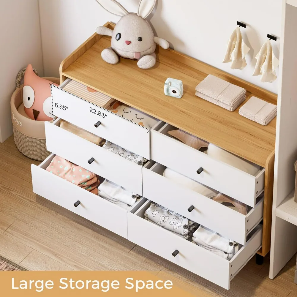 Dresser for Bedroom with 6 Drawers and Metal Handle, Sturdy Frame Bedroom Furniture, Chest of Drawers, Dressers with Drawers