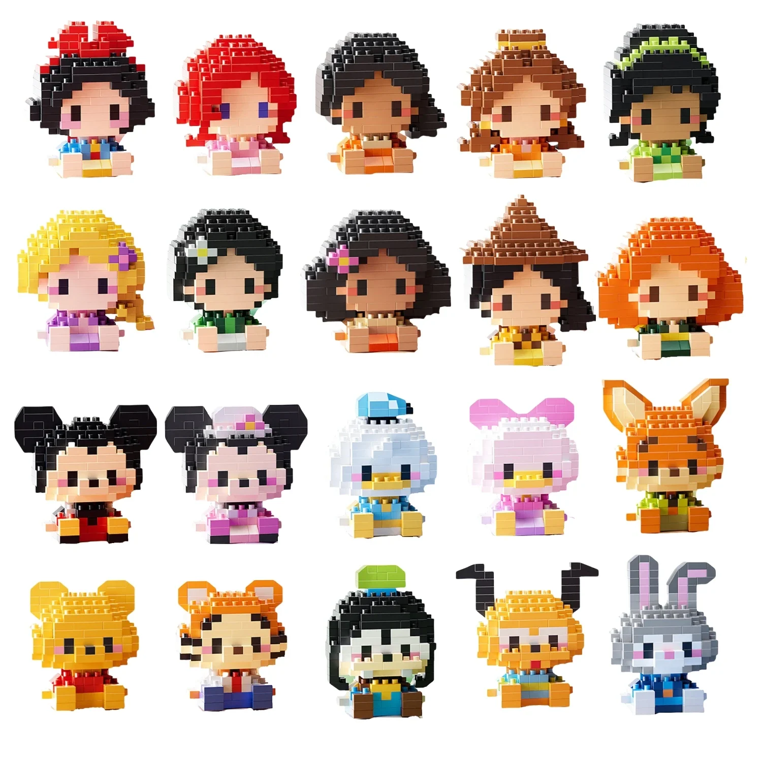 Mini Building Blocks Tigger Snow White Mickey Mouse Donald Duck Anime Cartoon Figures Desktop Ornaments Birthday Christmas Gift
