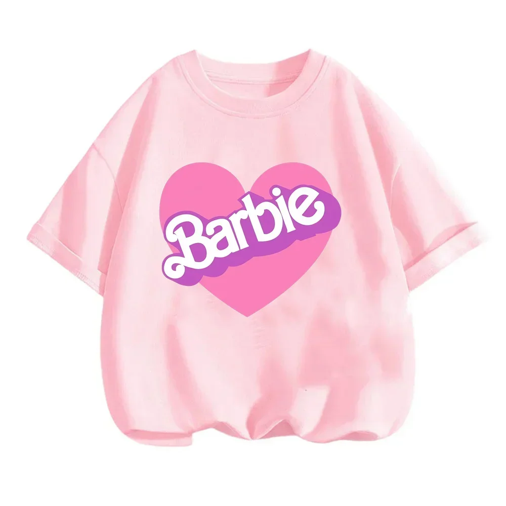 

2024 Summer Barbie cartoon Print T-shirt Child Girls T-shirt Summer Kids Short Sleeve Casual Kids Clothes Cartoon Tees Tops