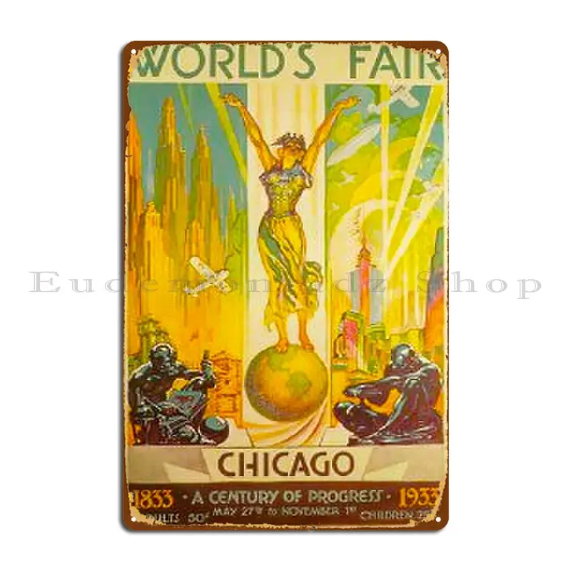 1933 Chicago World S Fair Poster 100th Anniversary Of Chicago Metal Plaque Home Create Party Wall Plaque Club Tin Sign Poster