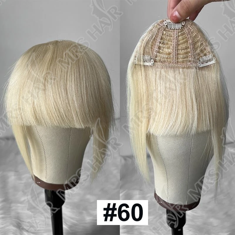 MRSHAIR Frangia per capelli umani Clip nell'estensione dei capelli Naturale 3D Falso Frangia d'aria smussata Pezzi di capelli Non-Remy 3 clip 2.5 "x 4.5" Per spettacoli