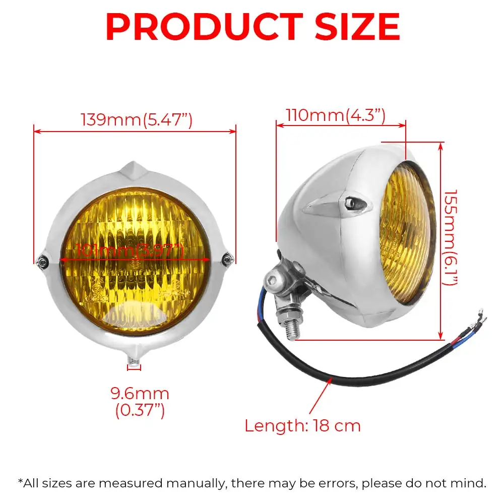 Headlight Motorcycles Head Lamp 4.5″ Headlight Fit For Harley For Kawasaki For Honda For Yamaha For Suzuki Chrome Housing Yellow