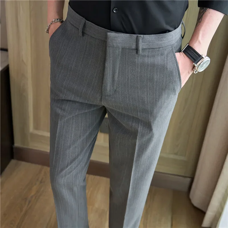 Men Dress Pants Trousers 2024 Spring Business Casual Formal British Style Slim Office Social Suit Pants High Quality Streetwear