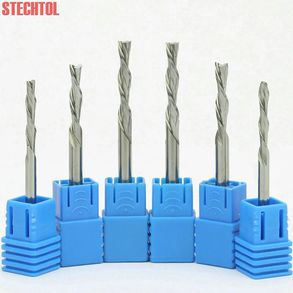 Up Down Cut Router Bit-3.175mm 4mm 6mm 2 Flute Spiral Compression Milling Cutter CNC Solid Carbide Tools Woodworking Endmill Set