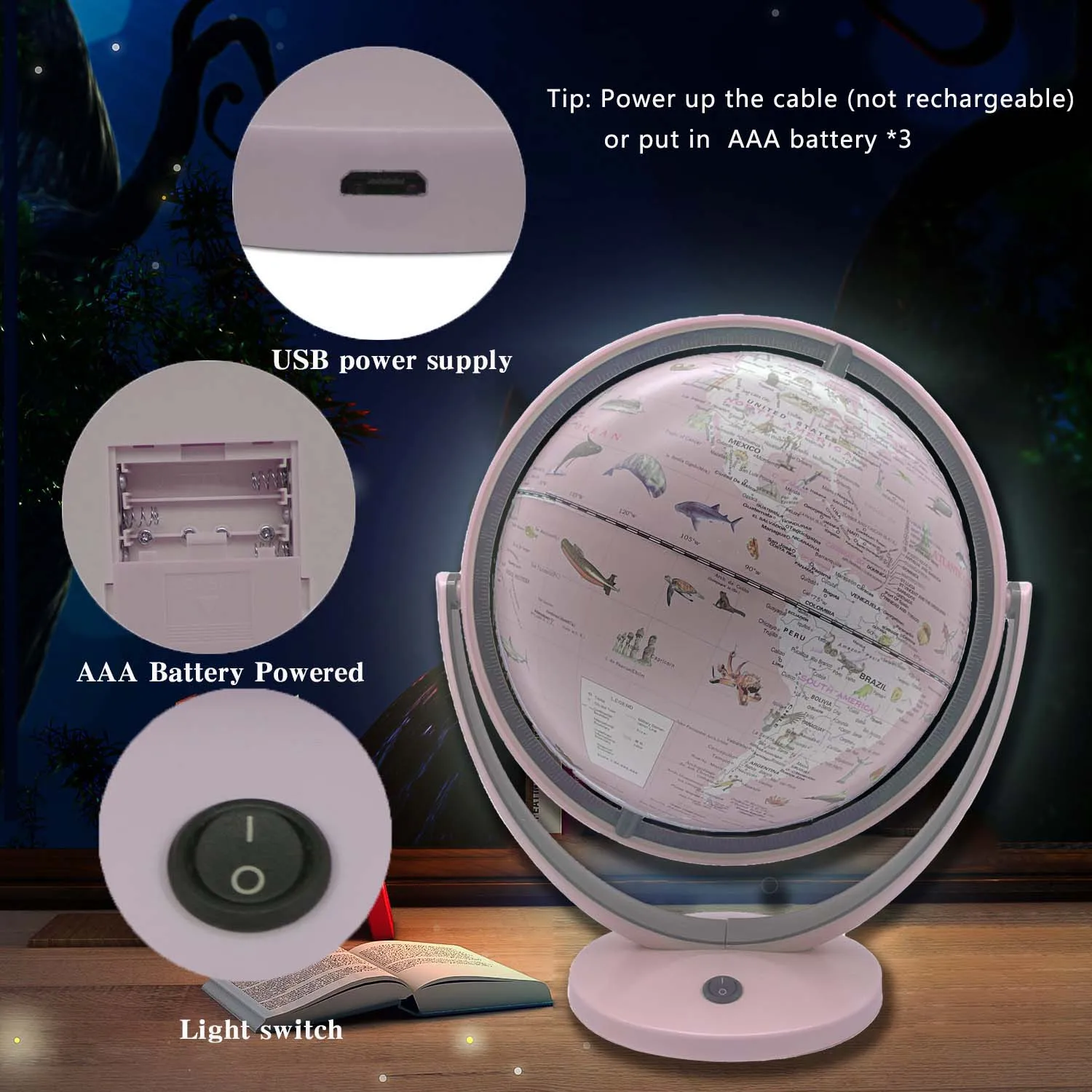 7.8 Inch AR Globe for Kids,Educational Globe with Stand Built in LED Night Light Earth Map, Educational Geographic Earth Globe