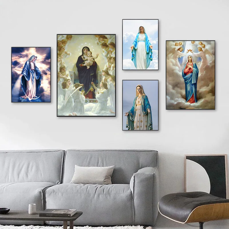 Virgin Mary Christian Catholic Church Besdroom Mural, Print Art Canvas Poster,Living Room Decor, Home Wall Picture