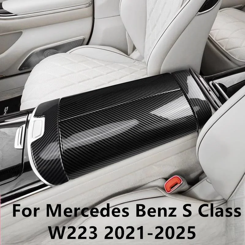 

For Mercedes Benz S Class W223 2021-2025 Car Armrest Box Panel Armrest Box Decorative Cover ABS plastic Carbon fiber