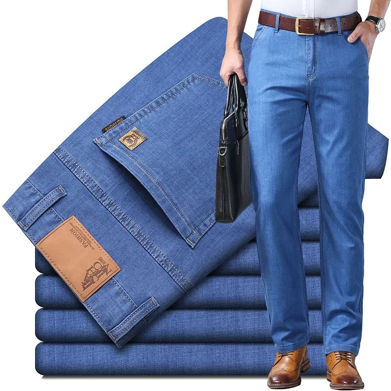 2025 Summer New Men's Micro Elastic Straight Leg Denim Pants with Shape and Skin Friendly Business Men's Pants in Multiple Sizes