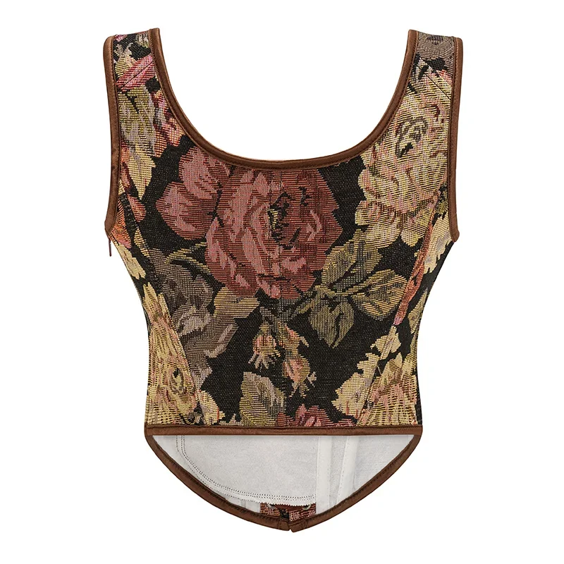 Floral Prints Corset Vintage Tight Tops Ladies Lace Up Vest Push UP Bustier Bandage Body Shapers Slimm Waist Clothes