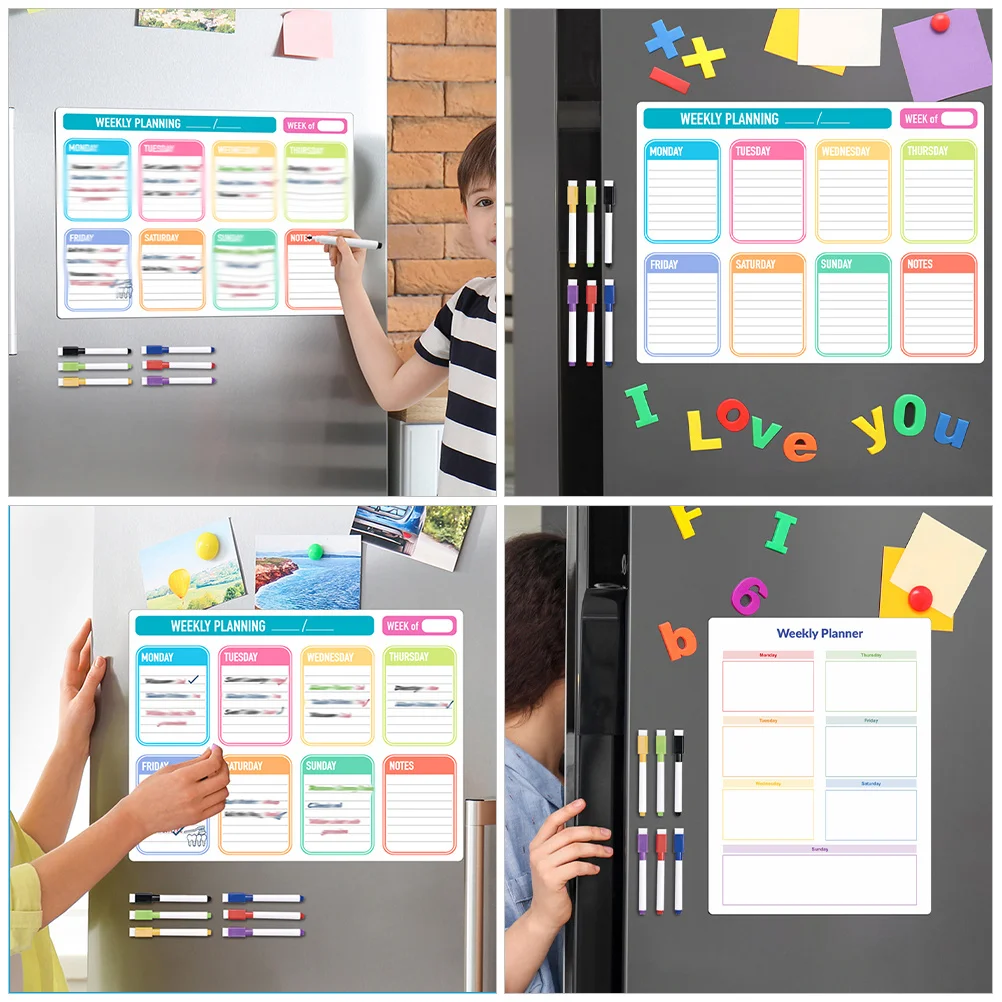 1Set Magnetic Refrigerator Whiteboard Dry Erase Planner Board Weekly Schedule Calendar Meal Menu Reusable Dry Erase Calendar