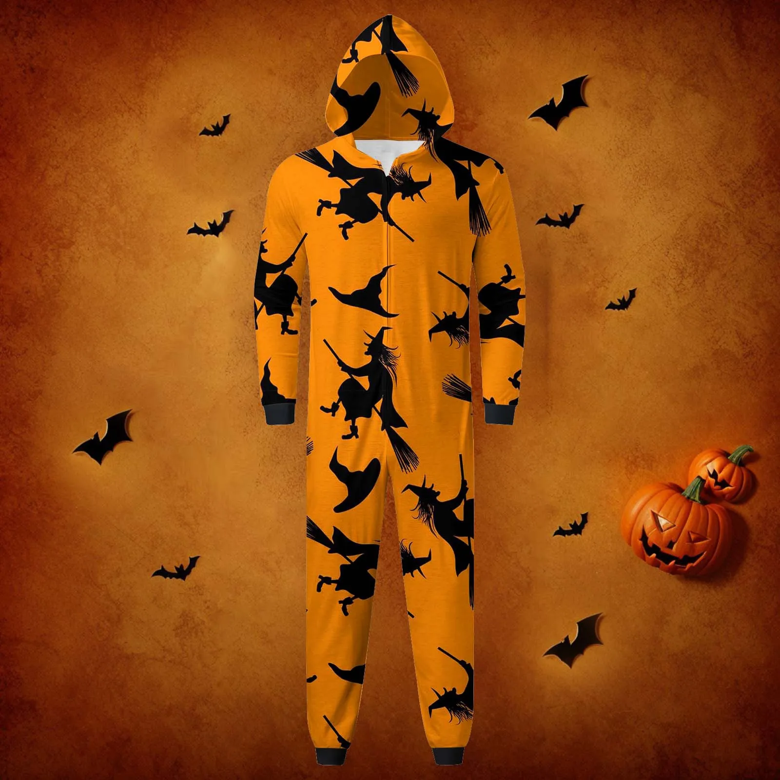 Halloween Family Pajama parent-child Costume Dad Mom Child Halloween Jumpsuit Costume One Piece Pajamas Gift Witch Zipper Hooded