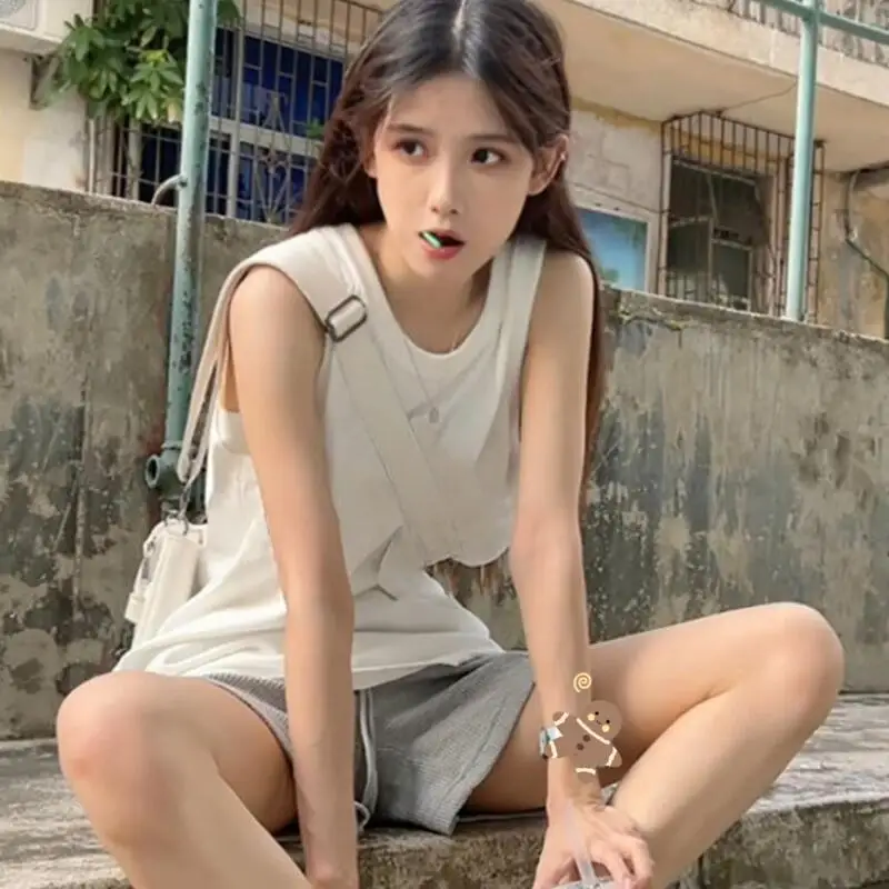 

Корейская версия, женский свободный жилет без рукавов с круглым вырезом, женская свободная удобная футболка для спорта и отдыха, женский топ