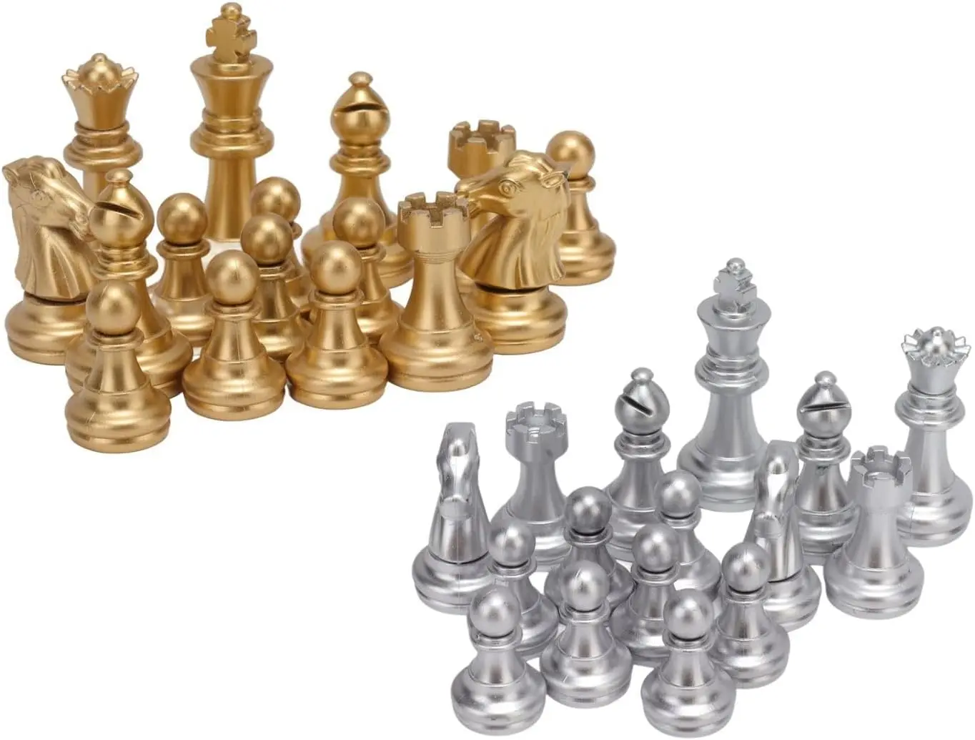 

32-Piece Plastic Chess Set with 1.93' King, Gold & Silver, Durable Chess Pieces for Adults & Kids