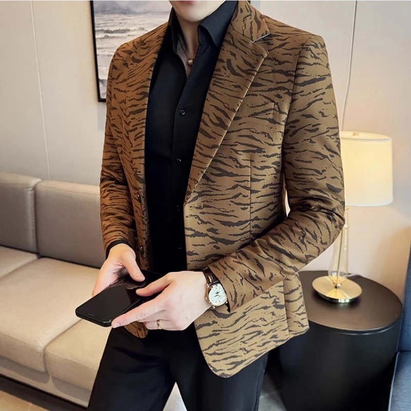 Main Push Explosive New New Fashion Trends All Leopard Print Handsome Personality Slim Comfortable Suit Men\'s Clothing Coat