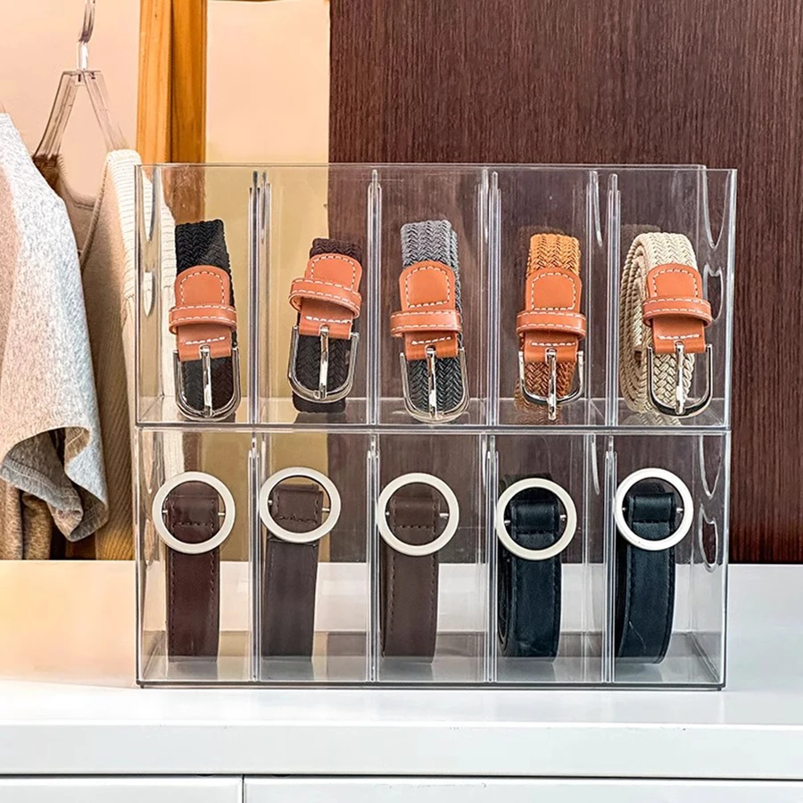 Acrylic rack transparent men and women multi-grid belt belt storage box tabletop home bow scarves display