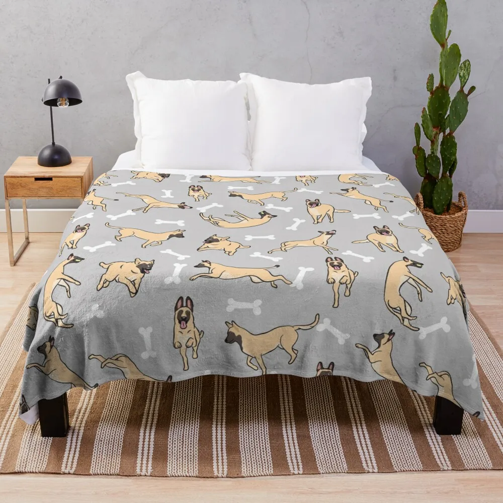 Playing Cream Belgian Malinois - Gray Background Throw Blanket Comforter Kid'S Thin Blankets