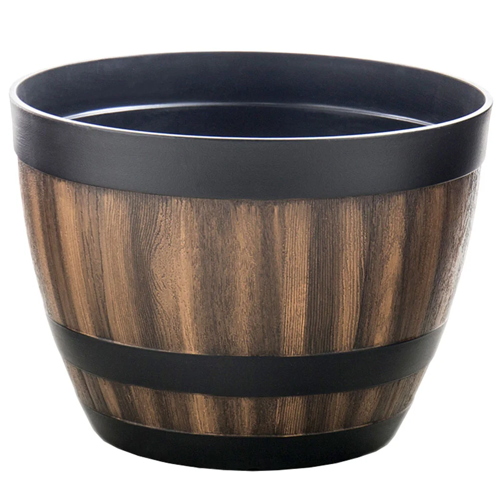 

Flowerpot Balcony Outdoor Bucket for Garden Fake Wood Planter Imitation Wooden Plastic Barrel Faux Large Capacity