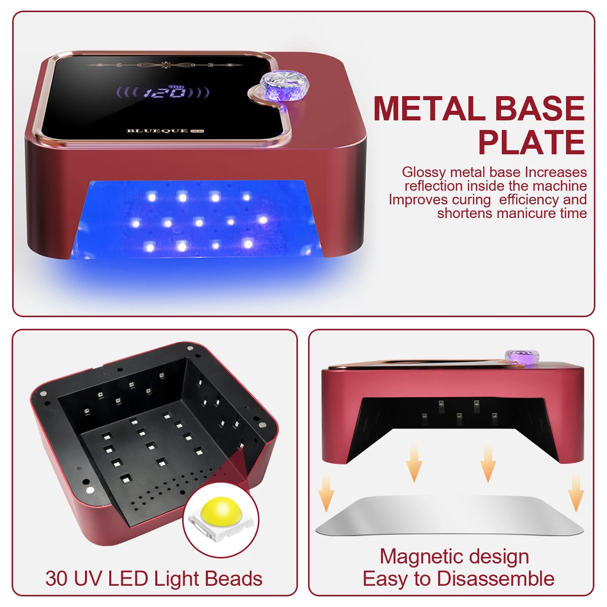 โคมไฟ LED UV เล็บตรวจจับอัจฉริยะ, เครื่องเป่าเล็บฟังก์ชั่นหน่วยความจําพร้อมหน้าจอ LCD คริสตัลเหลว, เครื่องแต่งเล็บแบบชาร์จไฟได้