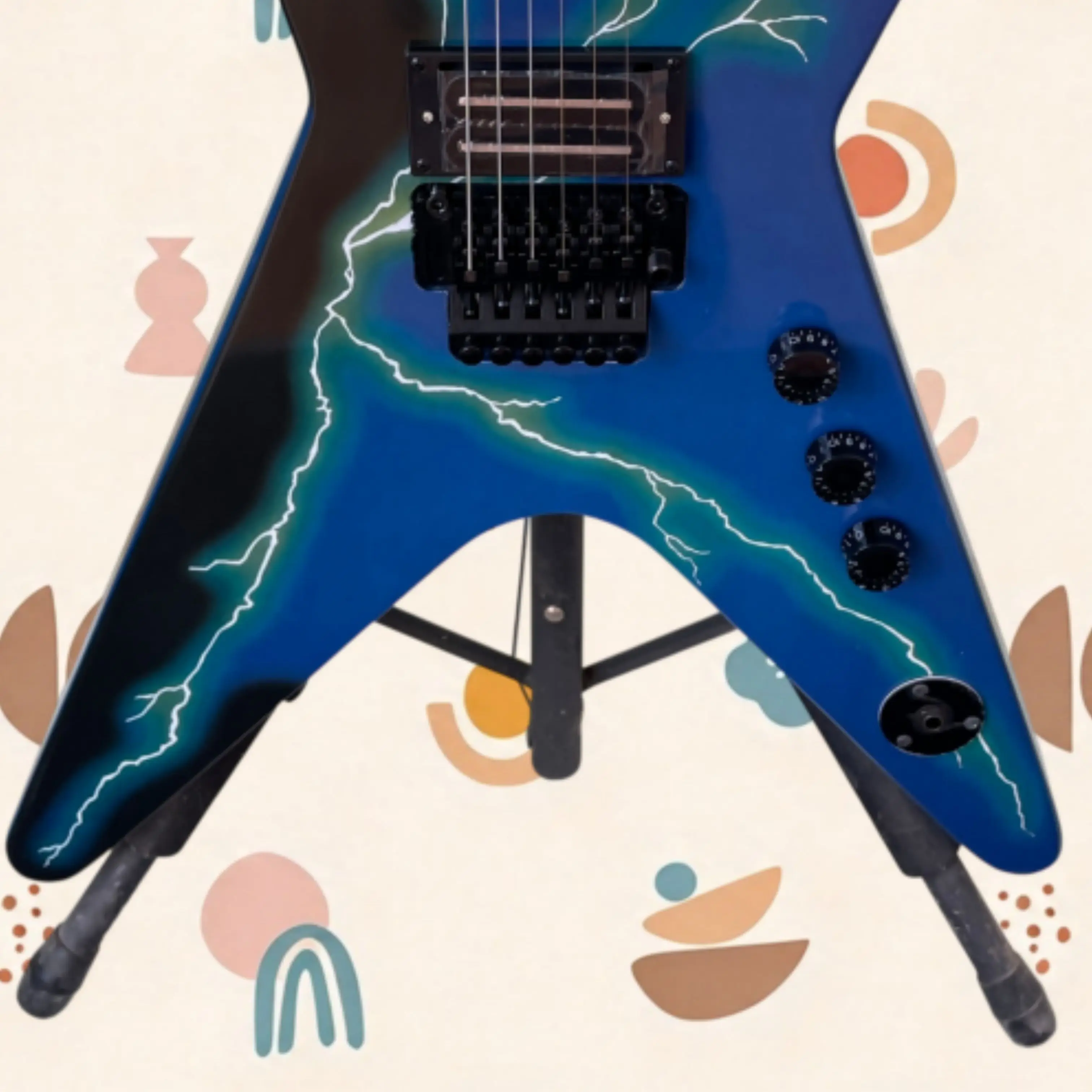 Blue Gradient Lightning Art Pattern Electric Guitar With Rosewood Fretboard Guitars, Ideal For Heavy Rock Guitarra