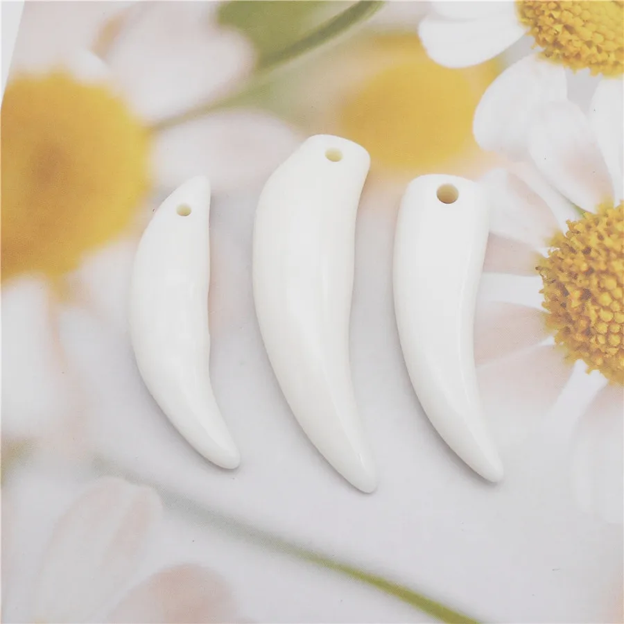 Julie Wang 6PCS White Resin Animal Teeth Charms Imitation Ivory Wolf Tooth Necklace Pendants Earring Jewelry Making Accessory