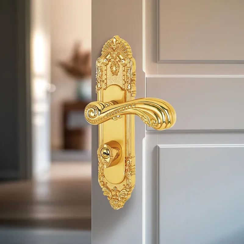 Interior Door Handle Gold Brass PVD Knurled Lever Modern Square Design Easy Installation Easy Use Apartment Villa
