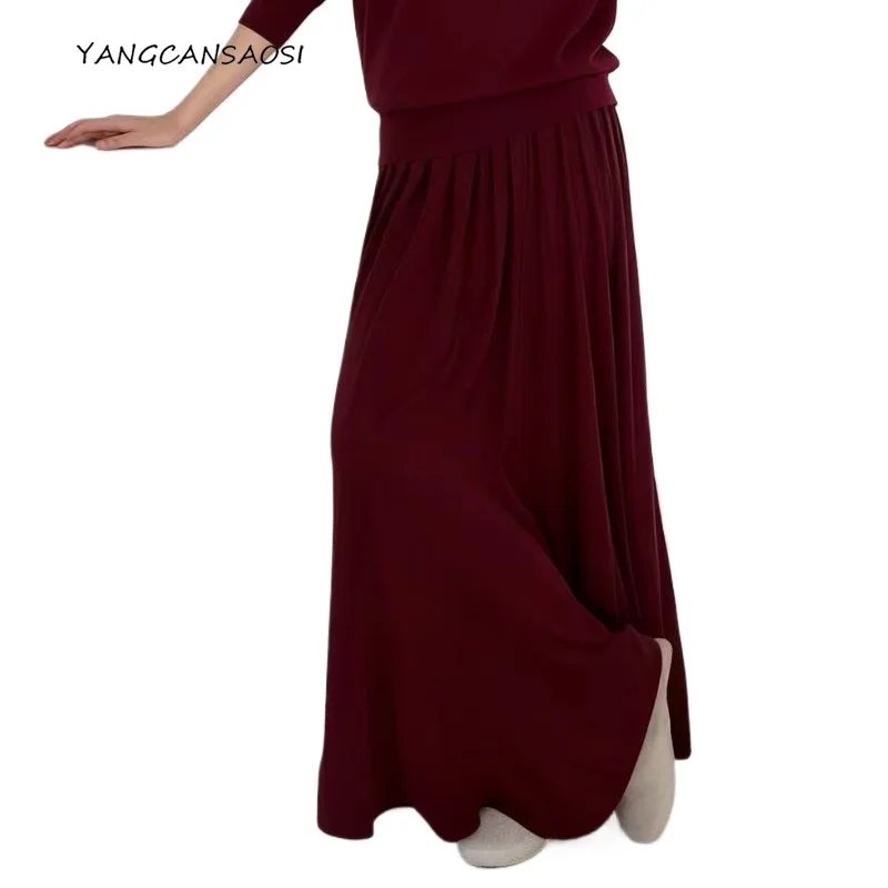 Moda donna autunno e inverno nuovi vestiti retrò pettinato 100% lana a vita alta appesa gonna a trapezio ampia tinta unita