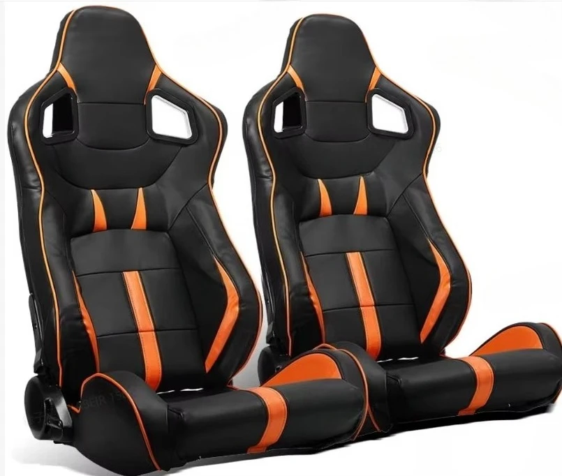 Universal Racing Bucket Seats Black PVC Leather Body with Double Slider Reclining Feature Modified Car Seats