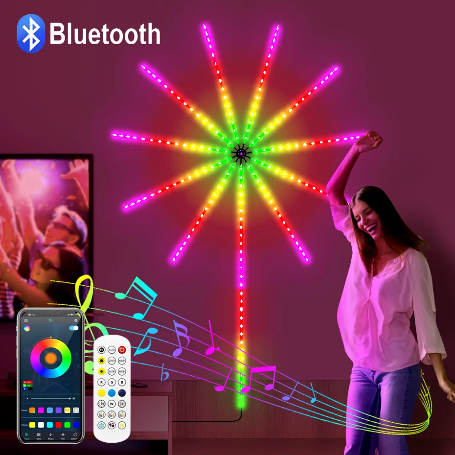 

5V USB Smart Firework Led Strip Light Dream Color Changing Music Sync Bluetooth APP/Remote Control for Christmas Party Decor