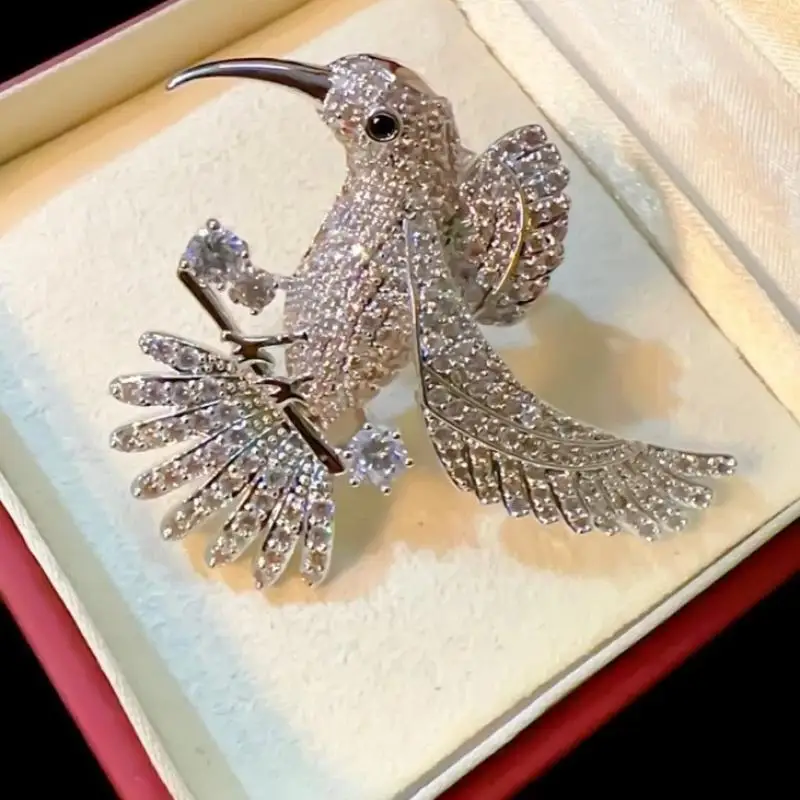 Exquisite Shiny Rhinestone Hummingbird Brooches For Women Clothing Coat Jewelry Accessries Gift