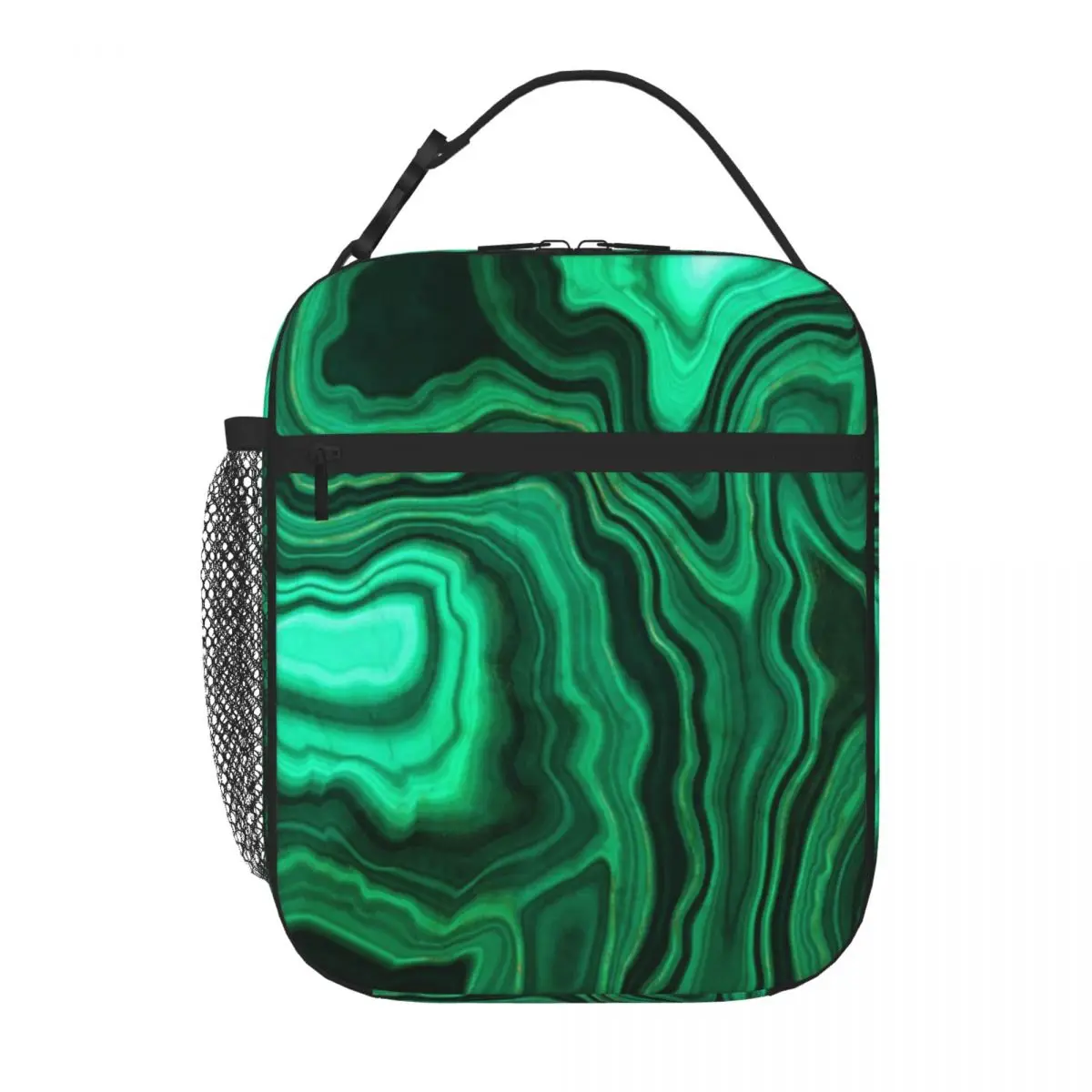 Hot Sale Malachite Green Faux Marble With Gold Veins III Everyday Use Meal Prep Bag Workplace Meal Insulated Food Bag