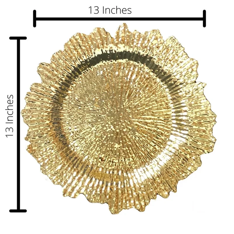 Reef Charger Plate Plastic Decorative, Gold and Silver, Dinner Serving, Wedding, Christmas Decor, Table Place Settin, 100Pcs