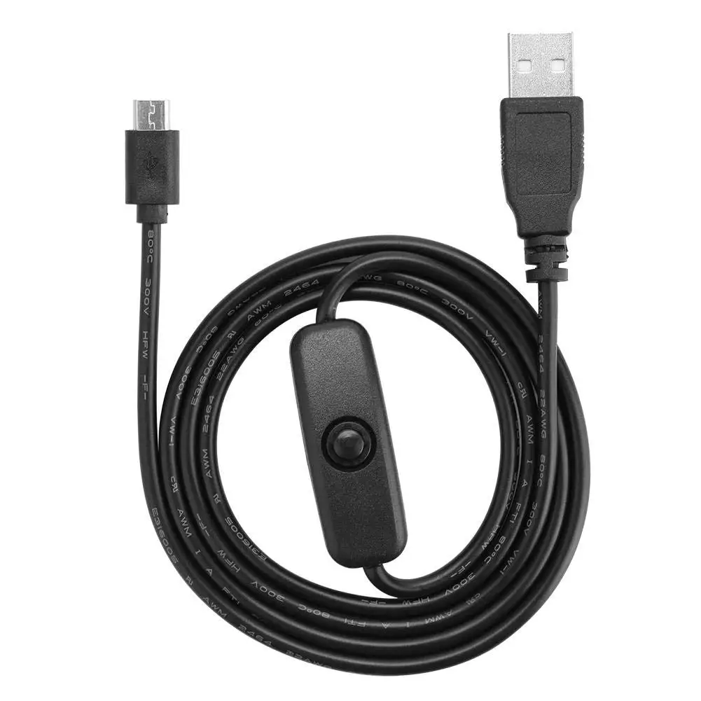 سلك كابل شحن طاقة USB صغير ، مفتاح تشغيل وإيقاف ، Raspberry Pi 3 ، 2 ، B ، B + ، A ، 5FT