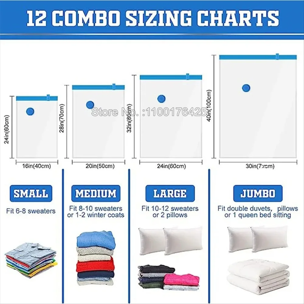 Vacuum Bags for Storing Clothes Organizer Compression Packing Cubes Travel Vacuum Sealer Bags With Hand Pump for Blanket Clothes