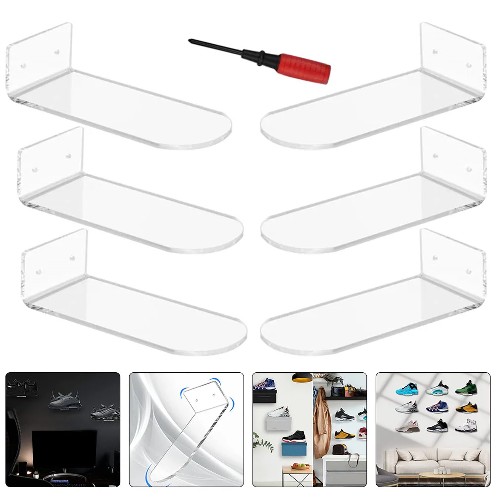 

6 Pcs Acrylic Floating Shoe Rack Transparent Shelves Hanging Organizers Wall Holder Display Stand Sports Shoe Display Shelf