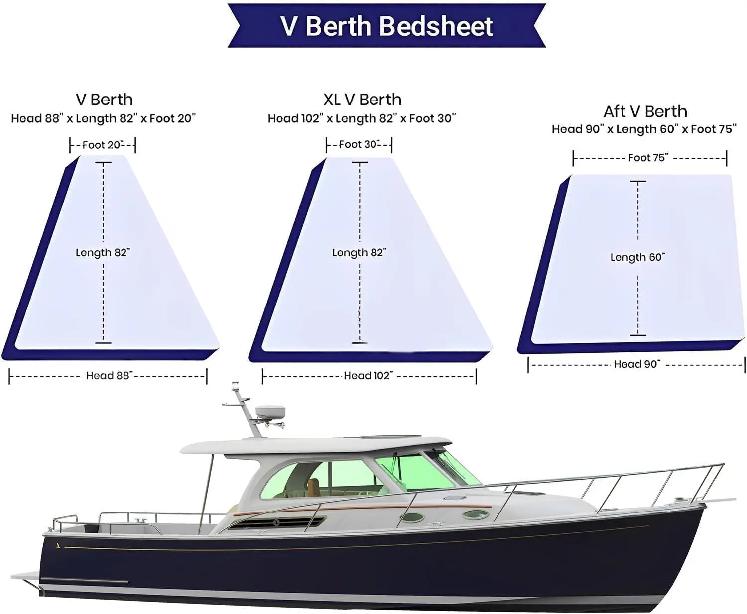 

100% Egyptian Cotton Universal Xl-V Berth 3 Piece The Best Boat Xl-V Berth Bedding Fits Mattresses Up To 8” Depth Sheet Set -