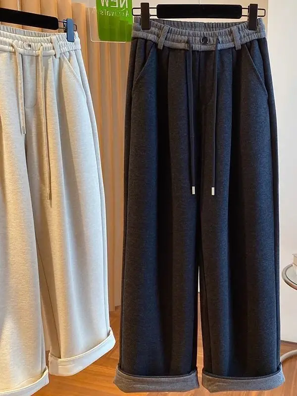 Pantaloni a gamba larga taglie forti Pantaloni casual dritti larghi da donna Pantaloni lunghi fino al pavimento Autunno Inverno Jeans a vita bassa