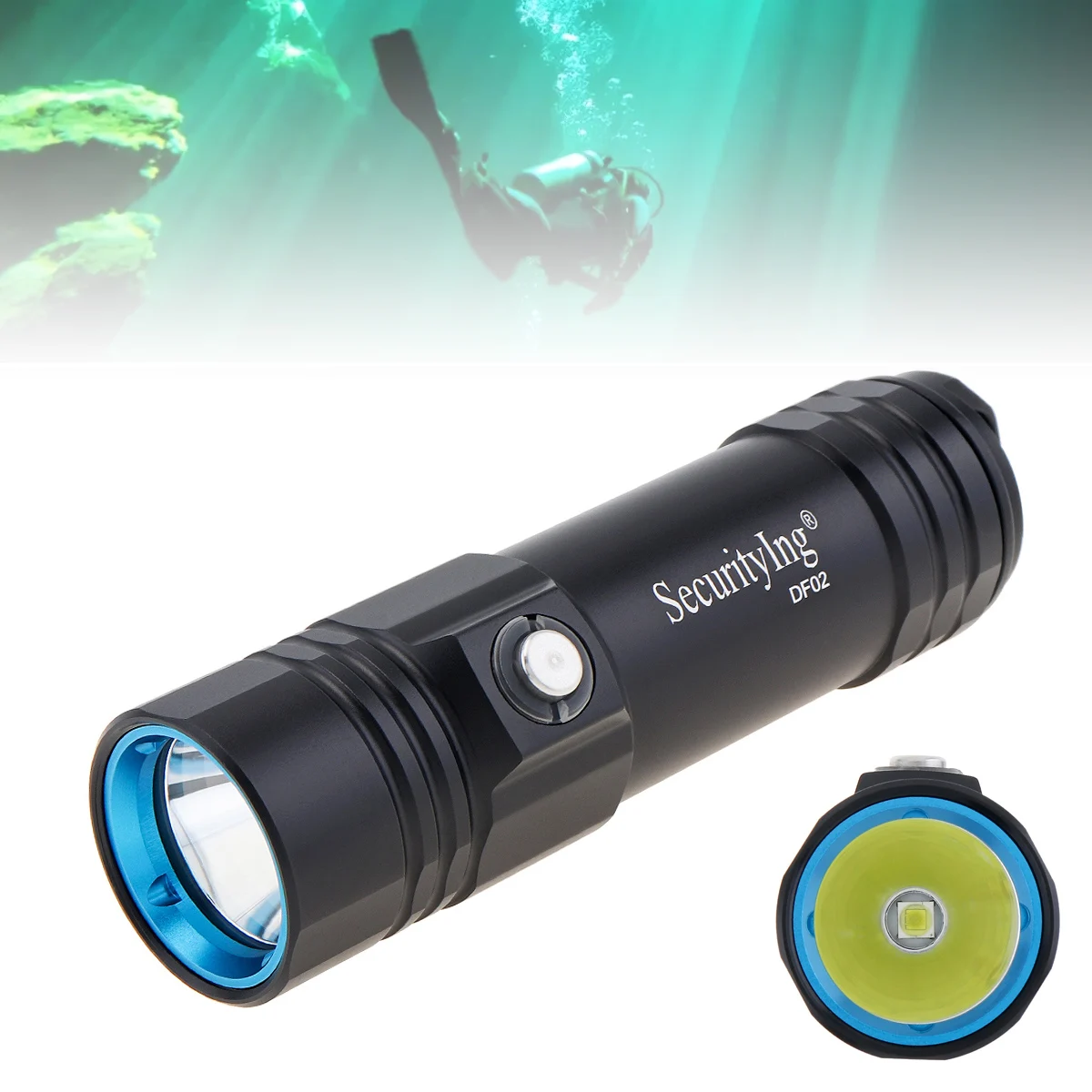 SecurityIng 800LM Diving Flashlight IPX8 Waterproof Scuba Night Dive Spare Torch Underwater Lamp Photographic Supplement Lights