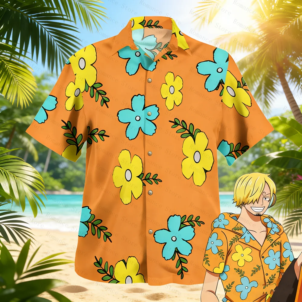 

One Piece Shirt Hawaii Shirts Floral Button-Up Hawaiian Shirt Fashion Y2k Harajuku Kids Anime Cosplay Men's Shirts Women's Tops