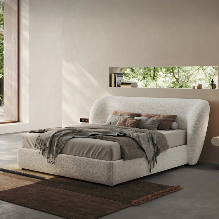 Italian minimalist leisure bed double fabric bed teddy fleece fabric bed