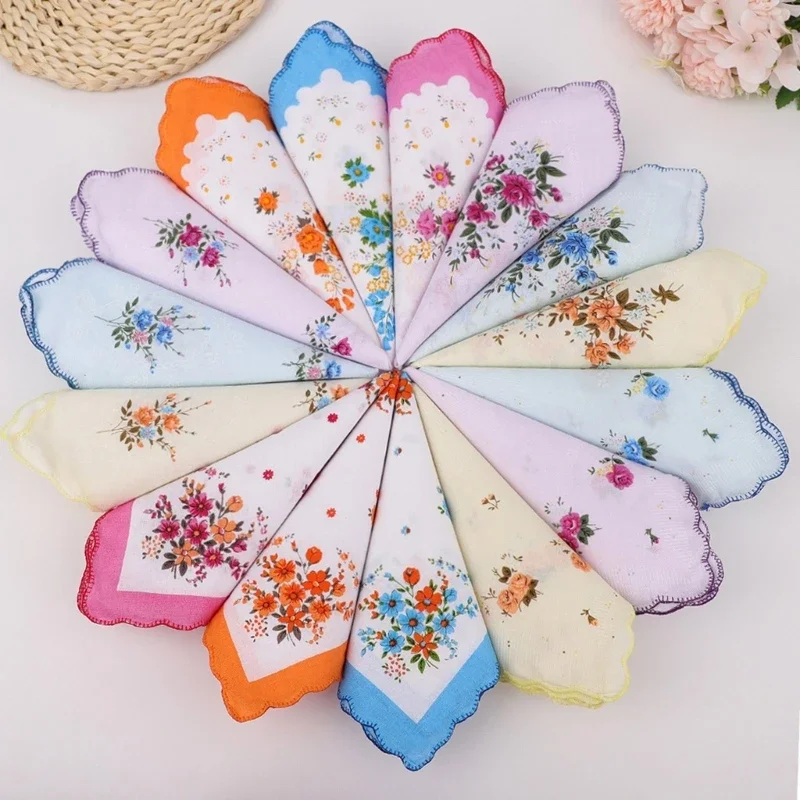 F92D Floral Lace Embroidered Cotton Handkerchiefs Set For Bridesmaids And Event