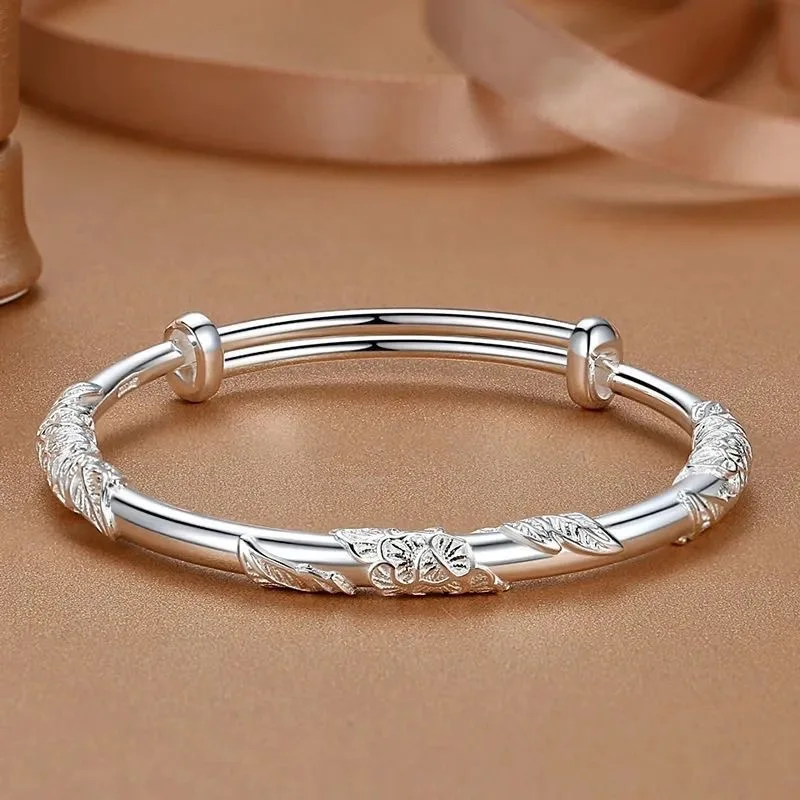 New Silver Color Women Full-blown Flowers Bracelet Delicate Light Luxury Open Adjustable Bangles Solid Bracelets  Jewelry