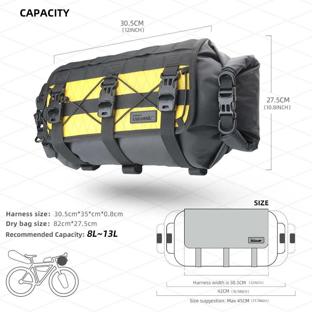 Rhinowalk Bike Handlebar Bag 7-13L Rainproof Front Bag Set Bikepacking MTB Road Bike Front Frame Bag Pannier Storage Bag