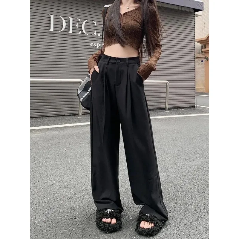 QWEEK Elegant Baggy Gray Suits Pants Woman Oversized Office Ladies Casual Korean Fashion Classical Trousers High Waist Summer