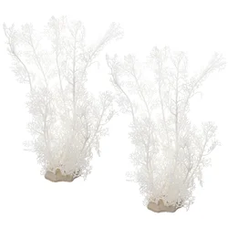 2 Pcs Plastic Fish Tank Aquarium Plants Aquatic Silk White Betta Large Decorations