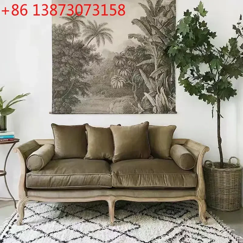 

American simple solid wood sofa light luxury cotton and linen sponge sofa chair European double triple villa fabric sofa bed