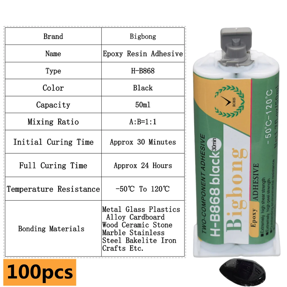 100 Stück Dichtungs-Epoxidharze 50ml Starker Klebstoff Hochtemperatur Schwarze AB-Klebstoffe 1:1 Epoxidharz 30 Minuten 2-Komponenten-Strukturklebstoffe – Detail 1