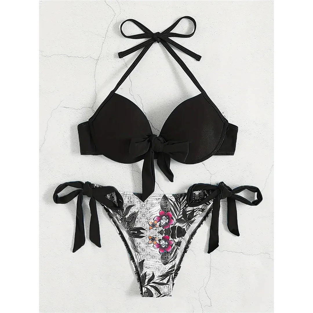 S - XL Sexy Blumenmuster-Bikini mit Bügel, Damen-Badeanzug, zweiteiliges Bikini-Set, Badebekleidung, Badeanzug, Modell V5984 – Detail 9