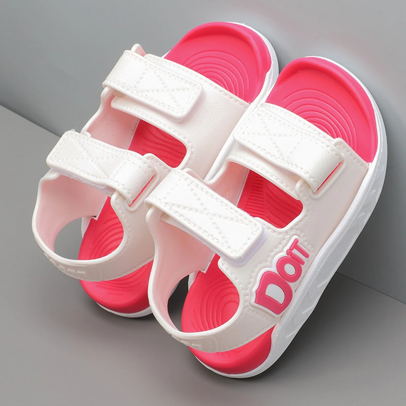 

Children Sports Sandals Double Hook and Loop Strap Adjustable Sandals Open Toe Breathable Beach Shoes Soft Sole Non Slip Sandals