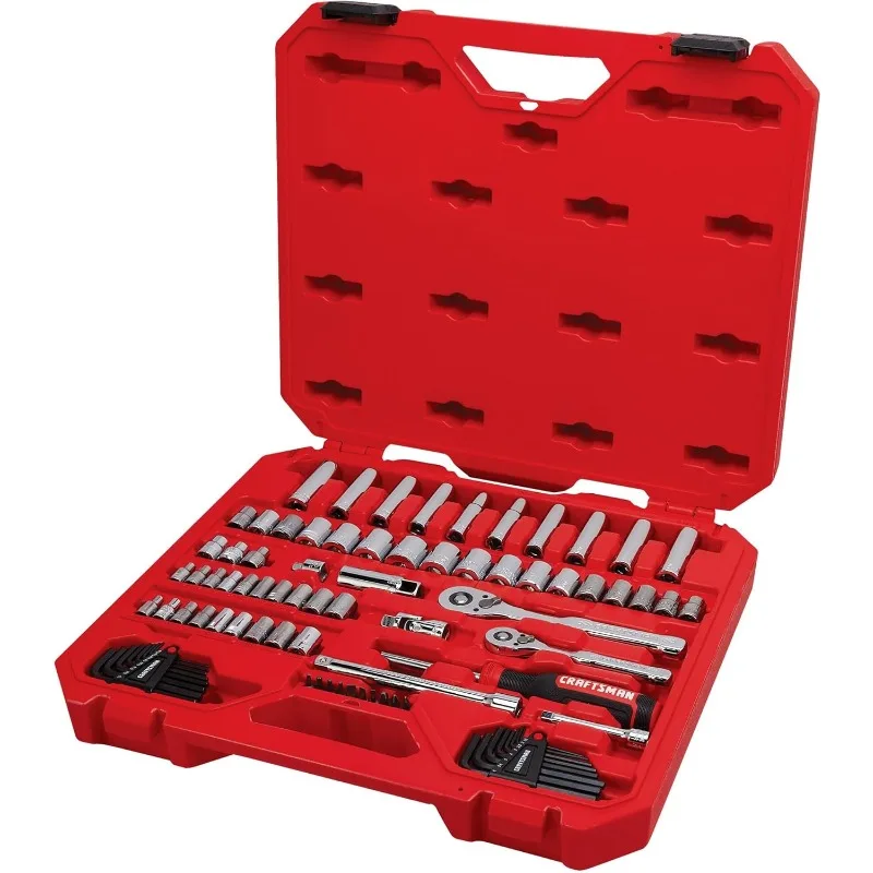 

Mechanics Tool Set, 83 Piece Hand Tool and Socket Set SAE/Metric ,Full Polish Chrome Finish with Corrosion Resistance