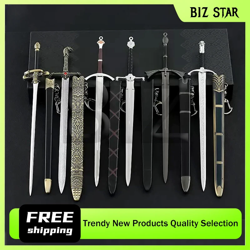 Arma de juego de 22cm/8,66 pulgadas, serie derecha, modelo de utilería periférica, espada de doncella de lago, espada de garra larga, llavero Katana de Metal, colgante artesanal